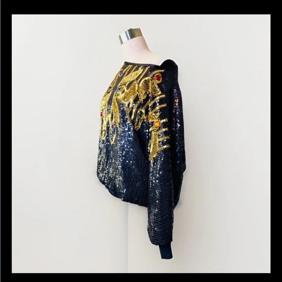 Vintage‎ 80's Silk, Sequin and Rhinestone Creative Creations Disco Glam Blouse - Picture 13 of 14